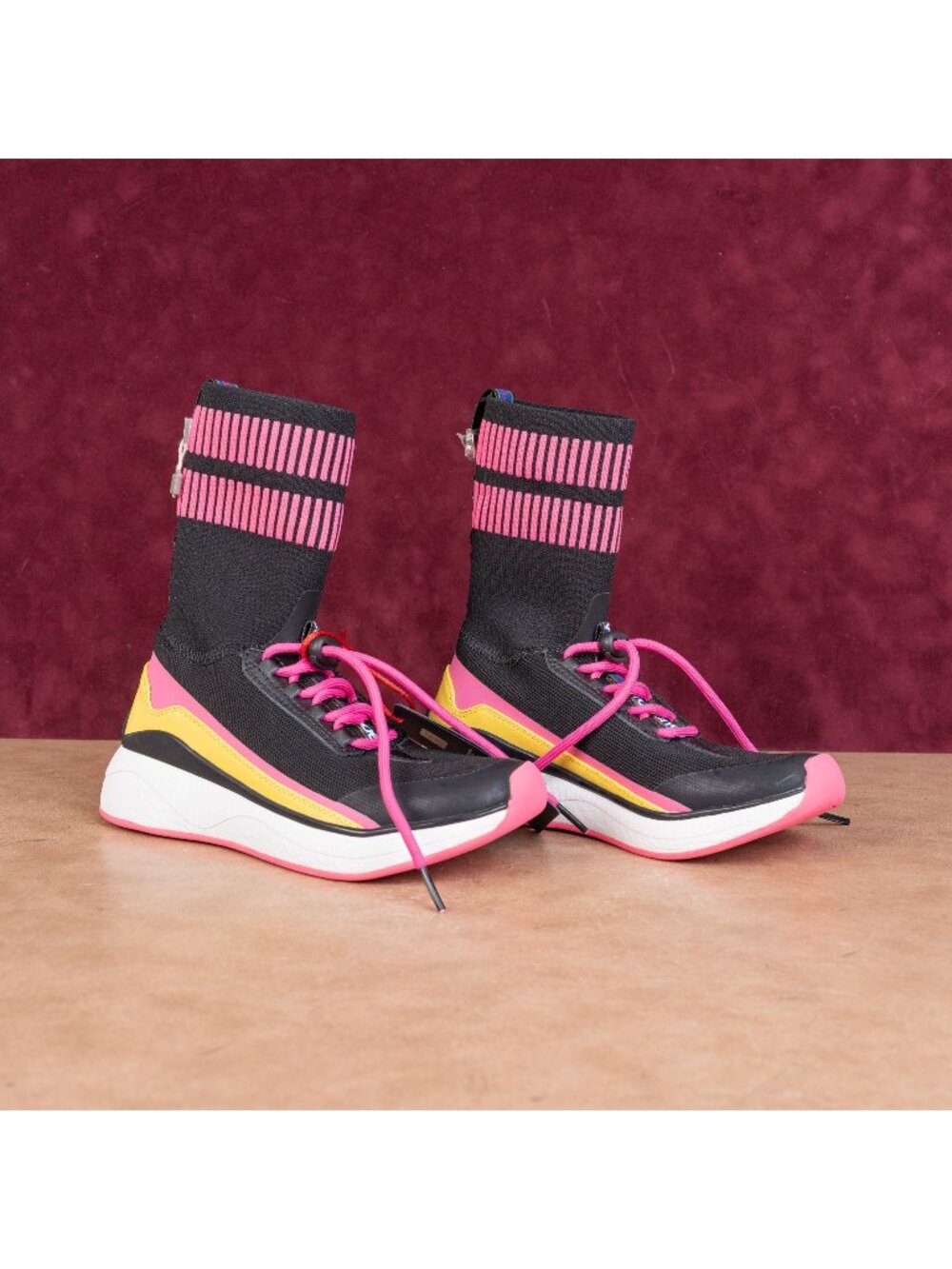 Roberto Cavalli Women Sock Sneaker Black Festival Party Lace-up Boots 5US EUR35